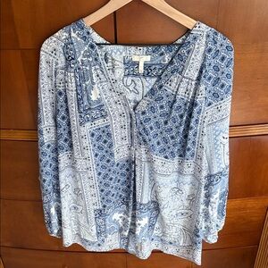 EUC joie silk Blue Patterned Top